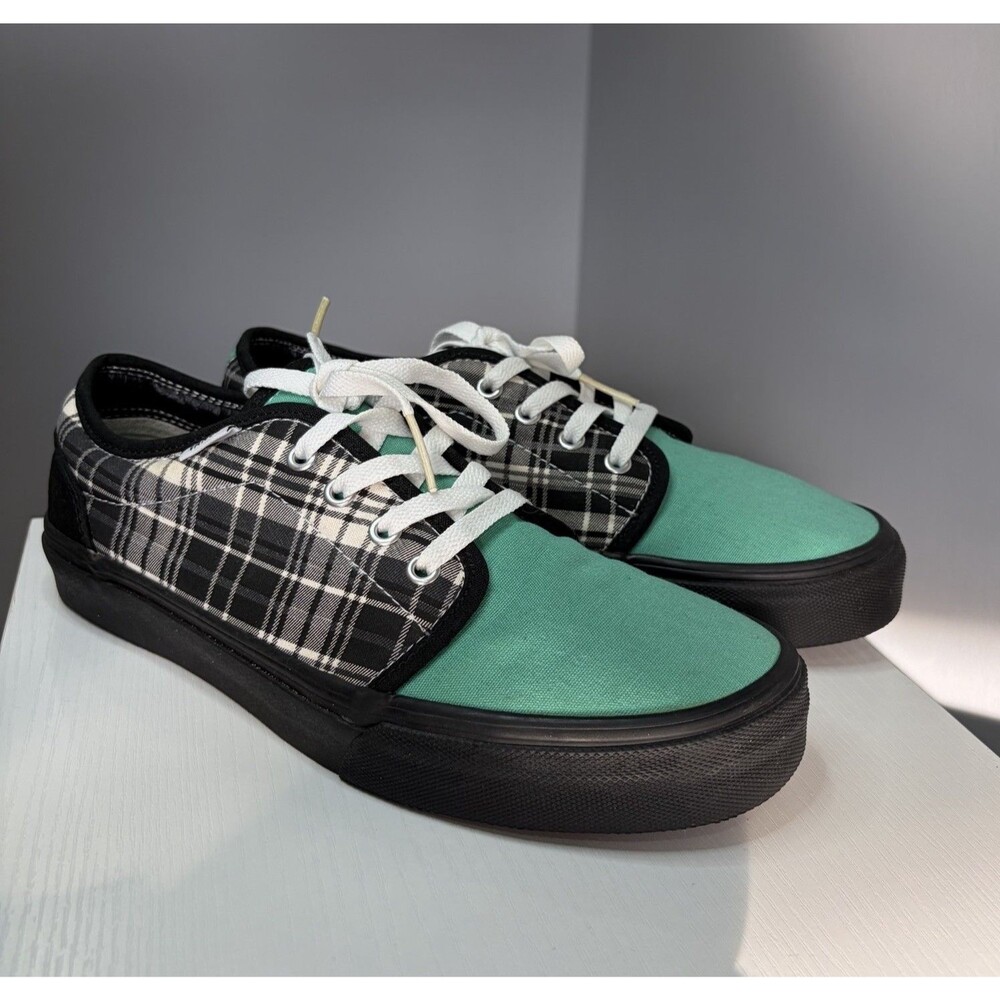 Vans Custom Design Shoes Womens 9.5 Mint Green Plaid Low Top Sneakers Skater